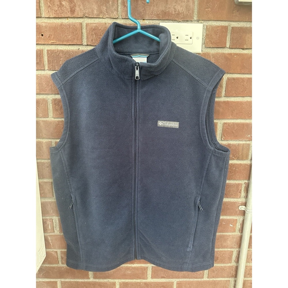 Columbia Mens Fleece Vest Navy Blue Size Large L Full Zip Pockets